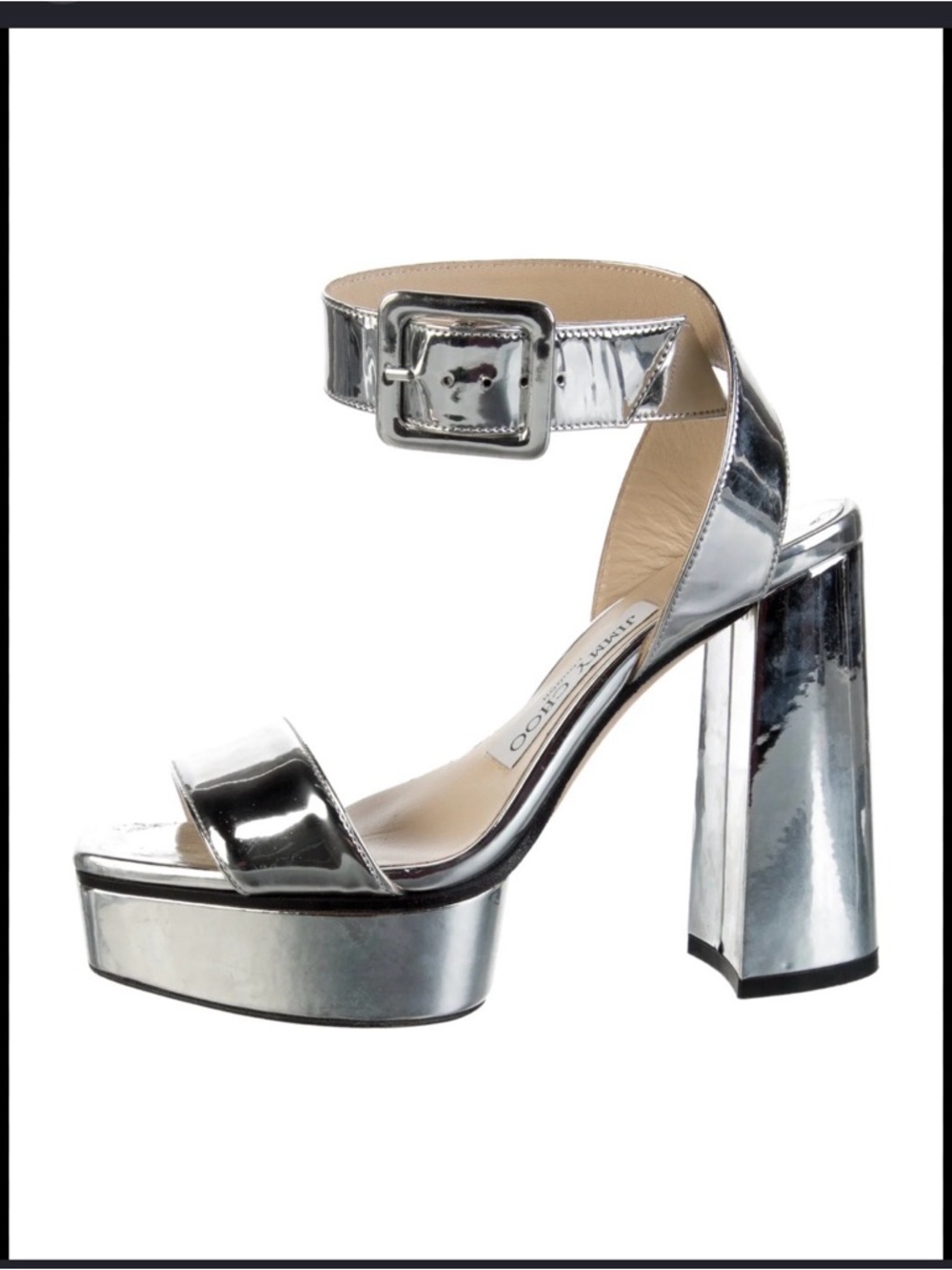 Jimmy Choo Silver Metallic Platform Block-Heel Sandal